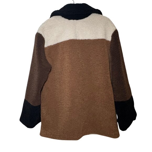 Steve Madden Willow Jacket Colorblock Brown Black Off-White Sherpa Size Large - Picture 5 of 9